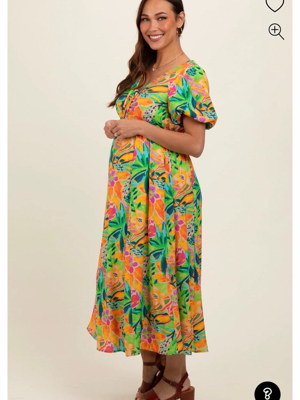 Maternity PinkBlush Floral Midi Dress in Yellow, Green & Pink